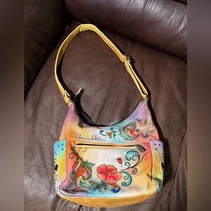 Anuschka Vibrant Floral Hand-Painted Shoulder Bag
